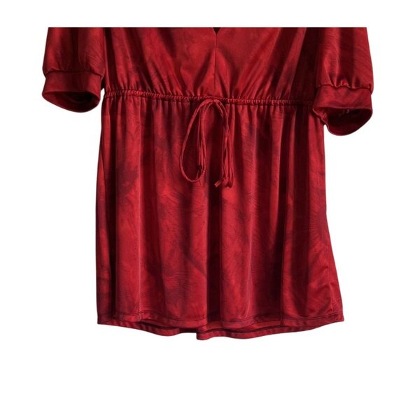 Michael Kors Womens Red Tie-Waist Baby Doll Top Floral M Short Sleeve Christmas - Picture 3 of 6